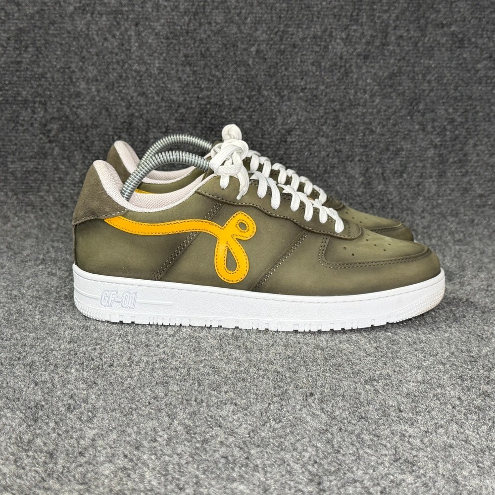 John Geiger GF-01 Sneakers Men's 8 Green Leather Gold Low Lace Retro Shoes